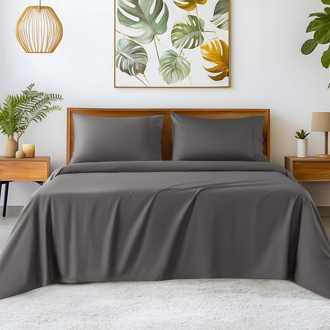 SONORO KATE 100% Egyptian Cotton Sheets,1200 Series,Full Size | Soft Breathable & Cooling LuxuryHotel Cotton,Sateen Weave for Soft Feel,Fits Upto 16" Mattress,4PC,Dark Grey