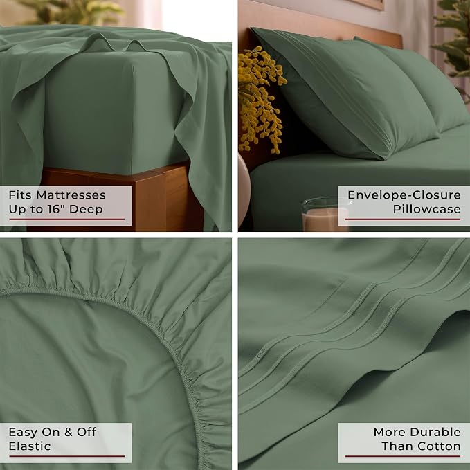 Mellanni Iconic 3-Piece, Ultra Soft Sheet Set (Twin, Sage) | 10M+ Sleepers. Lab-tested: Sleeps Cool, Stays Bright, Strong, Smooth. Good Housekeeping Best Bedding, 7 yrs running.