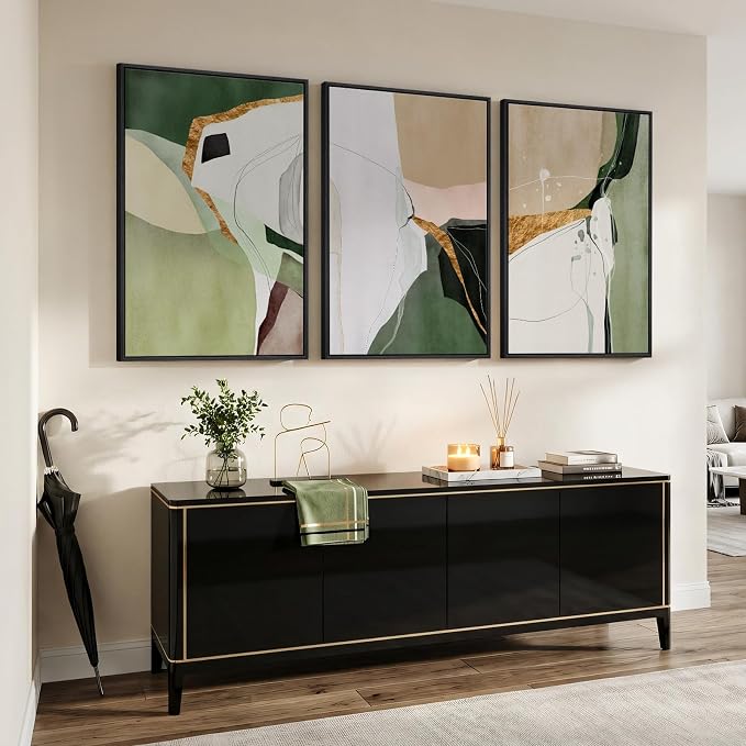 Large Framed Sage Green Abstract Wall Art for Living Room, 3 Piece 24x36 In | Green beige gold block pictures, Canvas prints, Modern painting, Artwork for walls, Wall decor for bedroom dining room office