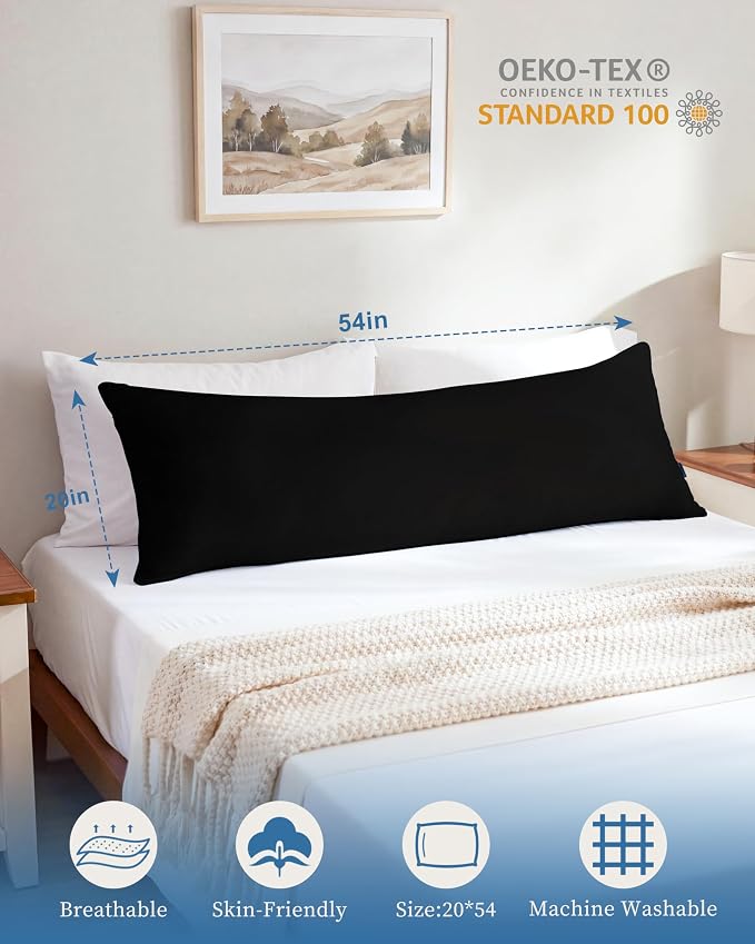 YZ HOME Full Body Pillow Insert -Large Long Bed Pillow for Side Sleeper | Full Body Pillow for Adults, Adjustable Height, Long Sleeping Breathable Bed Pillow-(Black, 20x54'')