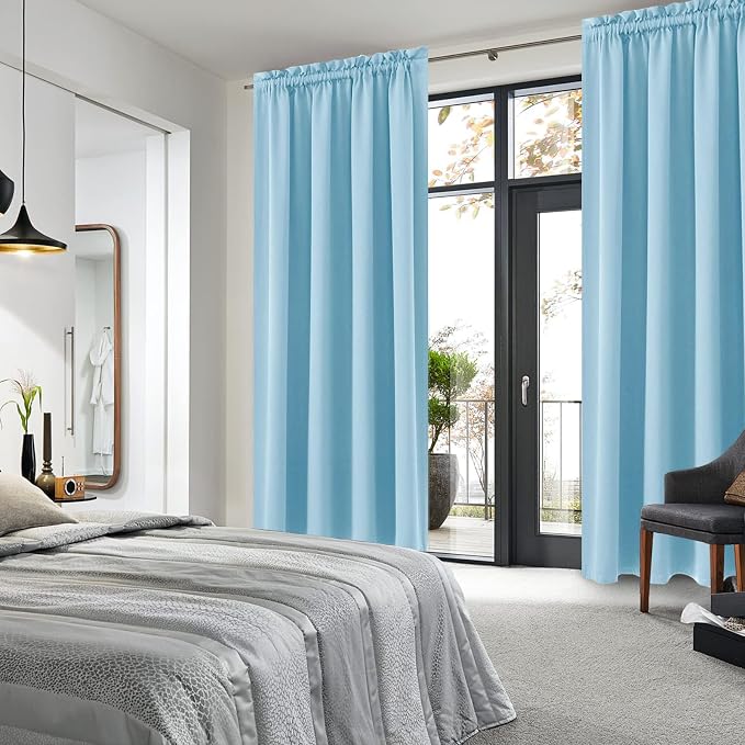 DWCN Blackout Curtains for Bedroom Living Room 52 x 84 Inch Long 2 Panels | Room Darkening, Thermal Insulated, Light Blocking, Rod Pocket Drapes, Noise Reducing Window Treatments, Light Blue