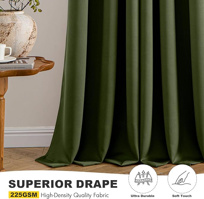 MIULEE Blackout Curtains for Bedroom 2 Panels 40 x 36 Inch Long Olive Green | Thermal Insulated, Living Room Darkening Grommet Drapes, Noise Reducing, Light Blocking Window Treatments