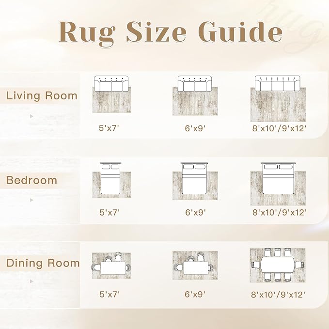 Washable Rug 9x12 Area Rugs for Living Room: Large Neutral Soft Rug Abstract Non Slip Low Pile Modern Carpet for Bedroom Kitchen Nursery Office Dining Room Indoor (Beige, 9'x12')