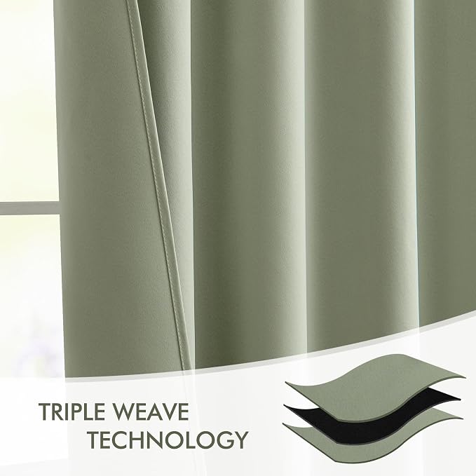 MIULEE Sage Green Back Tab Blackout Curtains 52x120 Inch Long 2 Panels Set | Rod Pocket Pinch Pleated, Thermal Insulated, Bedroom Living Room Darkening Privacy Drapes, Extra Long Light Blocking Curtains