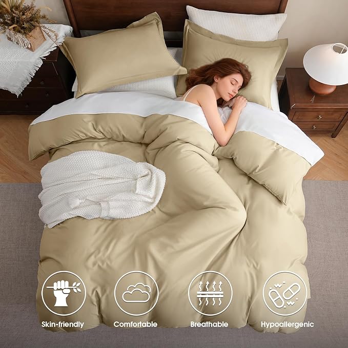 FreshCulture California King Duvet Cover - 3 Pieces Microfiber Duvet Cover Set with Zipper Closure - Lightweight & Easy Care - 1 Comforter Cover & 2 Pillow Shams - Comforter Not Included (Beige)