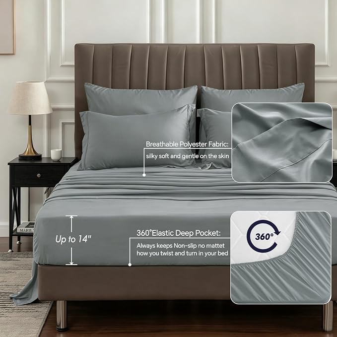 BEDELITE Twin Comforter Set 5 Pieces, Solid Dark Grey Bed in A Bag | Soft All Season Down-Alternative Comforter, Sheets, Pillowcases & Shams, OEKO-TEX Certified Bedding for Bedrrom, Guest Room