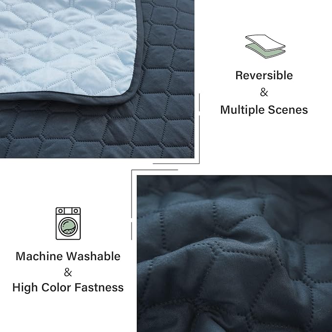 Exclusivo Mezcla Reversible California King Quilt Set, Navy Blue | Lightweight Bedspreads with 2 Pillow Shams, Soft Microfiber, All Season Bed Coverlets for Bedroom Guest Room, 112x104 Inch