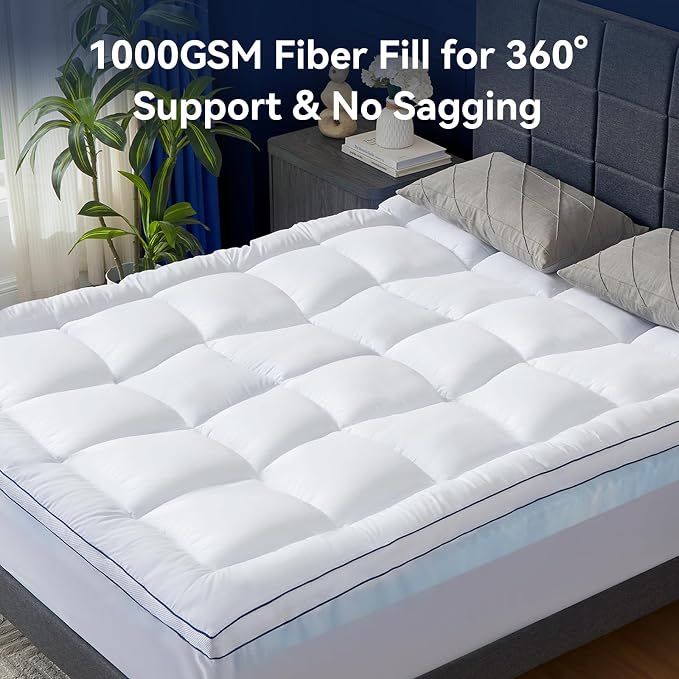 Dual Layer 4 Inch Memory Foam Mattress Topper Queen, 2 Inch Cooling Gel Memory Foam and 2 Inch Soft Pillow Top Mattress Pad Cover for Back Pain Relief, with Elastic 21" Deep Pocket