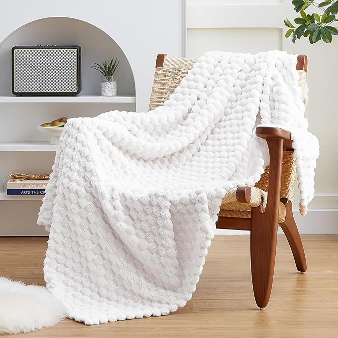 EXQ Home Gentle Soft Fleece Throw Blanket – Cozy Lightweight 3D Imitation Turtle Shell Jacquard Blanket for Couch Bed – All-Season Warm Fuzzy Flannel Blanket for Women Mom Her Gifts(50"x60",White)