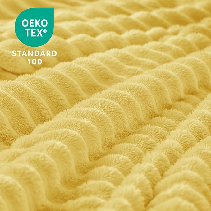 BEDELITE 3D Ribbed Light Yellow Fleece Twin Blanket for Couch, 60x80 Inch | Soft Warm Fluffy Blanket for Bed Sofa College Dorm Room Decor, Luxury Cozy Plush Birthday Gifts for Women Girls, Lightweight