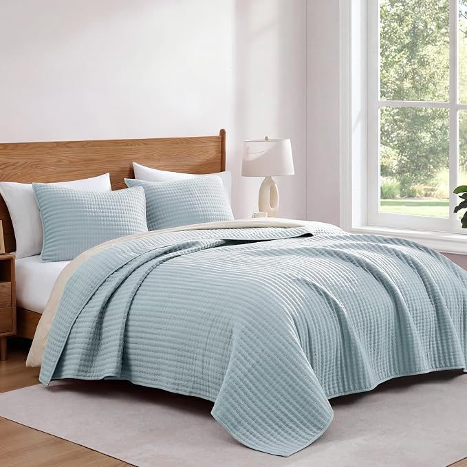 Twin Quilt-Lightweight Bedspreads Sky Blue Twin Quilt Bedding Set | Soft Coverlet with Pillow Sham for All Seasons, Suitable for Bed & Couch, 2 Pieces, 66"x92"