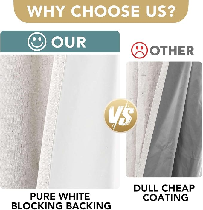 H.VERSAILTEX 100% Blackout Curtains Linen Textured Blackout Curtains for Bedroom Full Light Blocking Thermal Insulated Curtain Panels 84 Inches Long Energy Saving with White Liner, 2 Panels, Ivory