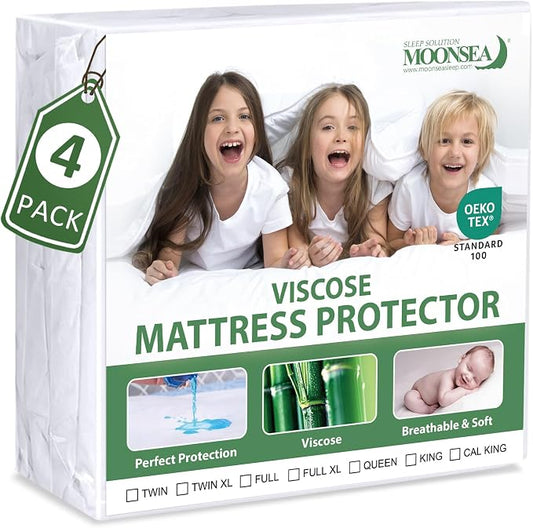 Waterproof Mattress Protector Twin Size, 4Pack Twin Mattress Cover for Kids | Viscose Jersey, Skin Friendly and Breathable, 14" Deep Pocket