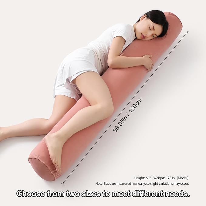 Body Pillow for Adults,Long Round Pillow,Big Cylindrical Pillow,Large Full Bolster Pillows for Side Sleepers (Blush Pink, 59"*7.87")