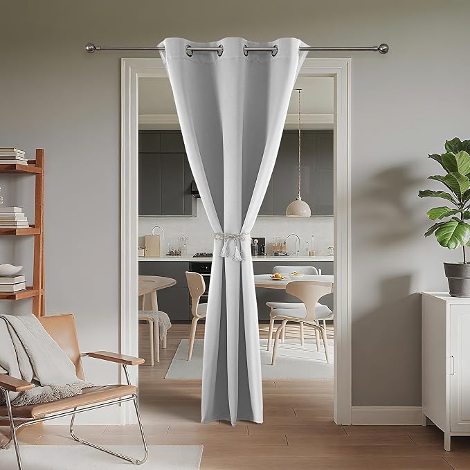 Joydeco Door Curtain Blackout Curtains for Doorway Privacy Closet Drapes | Room Divider Curtains for Bedroom Living Room, Sliding Door Curtains for Open Closet (Greyish White, 52Wx78L, 1 Panel)