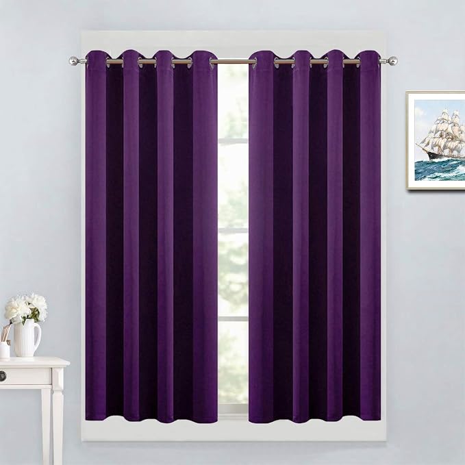 Yakamok Room Darkening Curtains 52x45 inch Length Purple-Living Room | 2 panels,grommet blackout window treatment,thermal insulated,light blocking drapes,privacy protection,bedroom dining room
