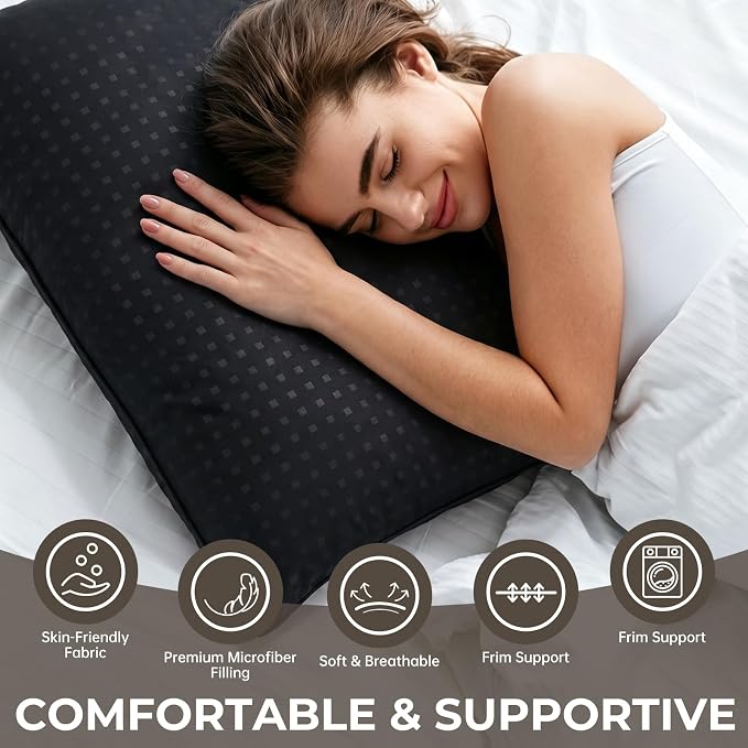 HIMOON Bed Pillows for Sleeping Set of 4,Standard Size Cooling Pillows 4 Pack,Top-end Microfiber Cover for Side Stomach Back Sleepers,Black