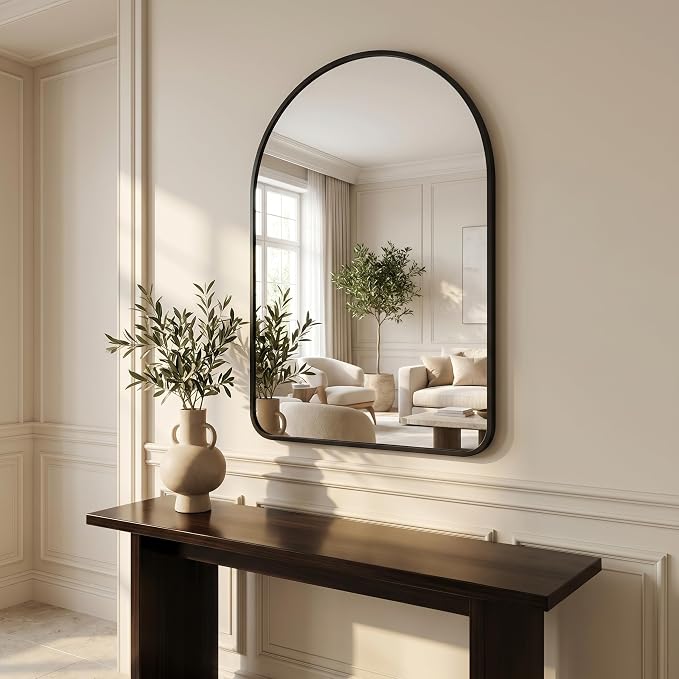 HARRITPURE 26"x38" Arched Bathroom Mirror Wall Mounted Black Arch Mirror | Vanity Aluminum Alloy Frame Arch Wall Mirror for Living Room, Bedroom, Entryway