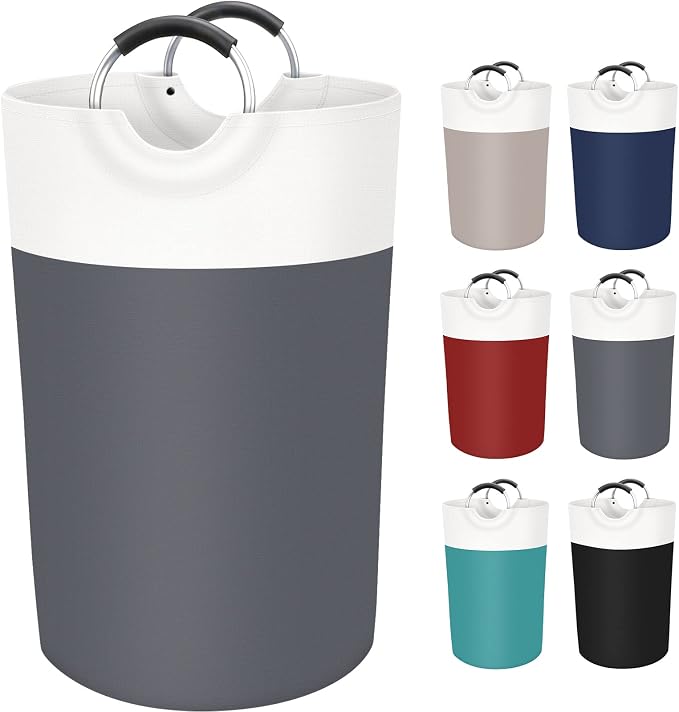 BlissTotes 115L Laundry Basket, Freestanding Collapsible Hamper, Gray | Collapsible Dirty Clothes Hamper, Foldable Laundry Bag for Dorm, Waterproof Fabric, Padded Aluminum Handles