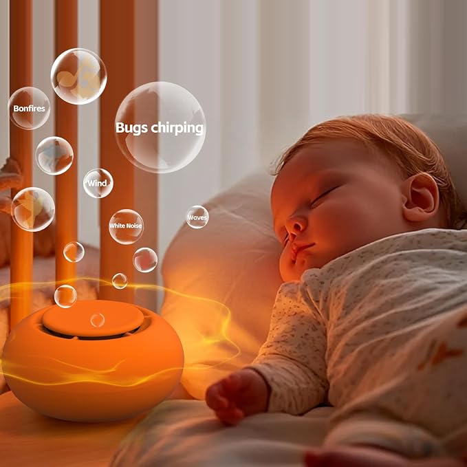 Portable Baby Sound Machine & Essentials for Babies & Kids-Orange | White Noise Machine[Timer Function][20 Soothing Sounds][15 Hours Battery Life]Travel,Registry,Gifts,Clips on Baby Stroller