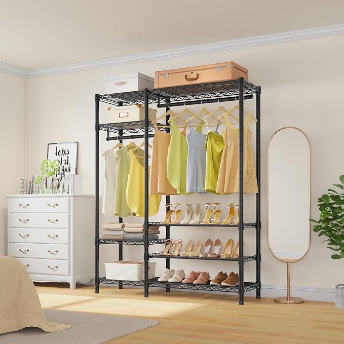 VIPEK V2S Heavy Duty Clothes Rack Portable Closet Organizer System Black | Closet System with 6 Tiers Adjustable Wire Shelves Shoe Shelves Metal Freestanding Clothing Rack for Walk-in Closet 750LBS