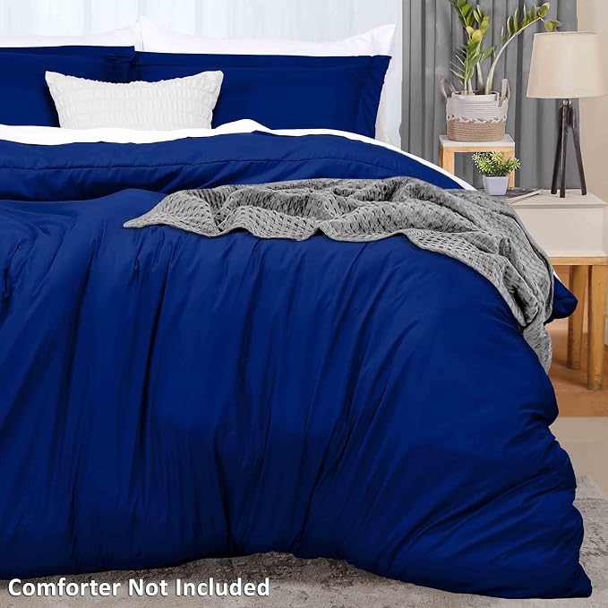 Duvet Cover Queen, 3 PC Cotton Like PolyesteR, Zipper Closure, Royal Blue | Extra Soft and Breathable, Wrinkle & Fade Resistant, Includes Duvet Cover and 2 Pillow Shams, Comforter Not Included, OekoTex