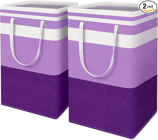 HomeHacks 2 Pack Laundry Baskets, Laundry Hampers Bags (Purple 88Lx2) | Waterproof, Freestanding, Collapsible Clothes Hamper with Reinforced Handles in Laundry Room, Dorm, Bathroom, Bedroom