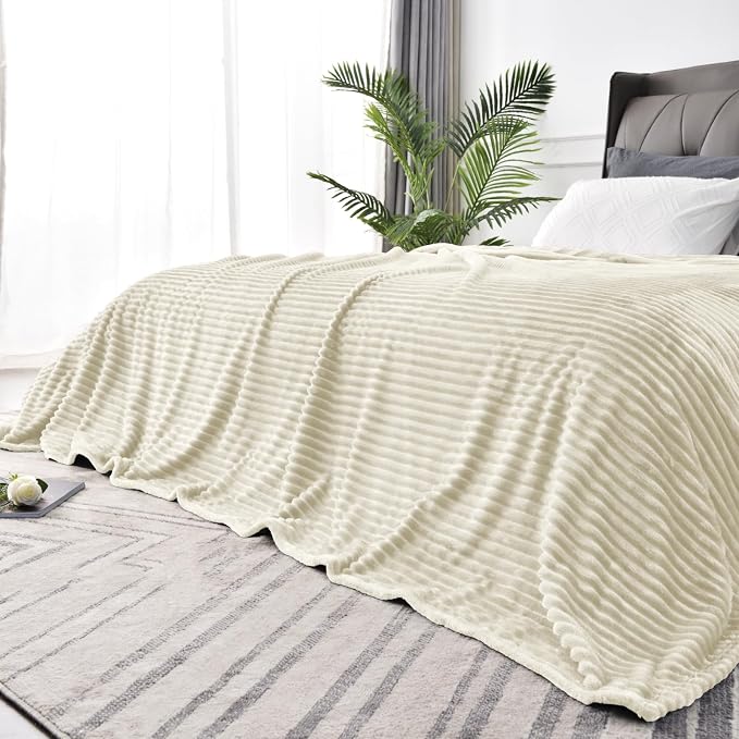 BEDELITE 3D Ribbed Jacquard Beige Blankets Queen Size for Bed, 90x90 Inch | Soft Warm Decorative Fluffy Blanket, Cozy Fuzzy Lightweight Plush Fleece Throw Blankets for Bed, Room Decor, Gift for Women