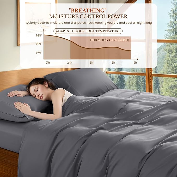 DEITAS 100% Cotton King Duvet Covers 3 Piece,1200 Thread Count，Dark Grey | Luxury Egyptian Cotton Comforter Cover With Zipper Closure, Ultra Cooling Breathable, Hotel Bedding Duvet Covers