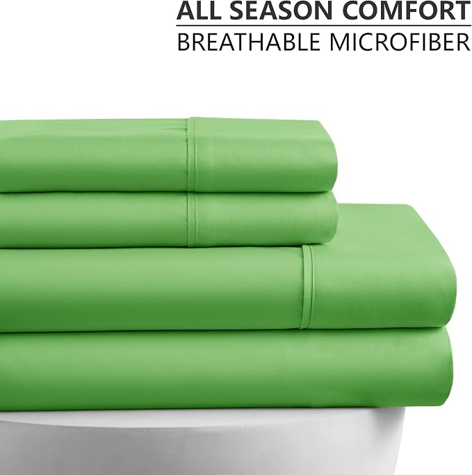American Home Collection Twin XL Sheet Set - Ultra-Soft Microfiber 15-Inch Deep Pocket - College Dorm Bed Sheets, Wrinkle Free (Lime Green)