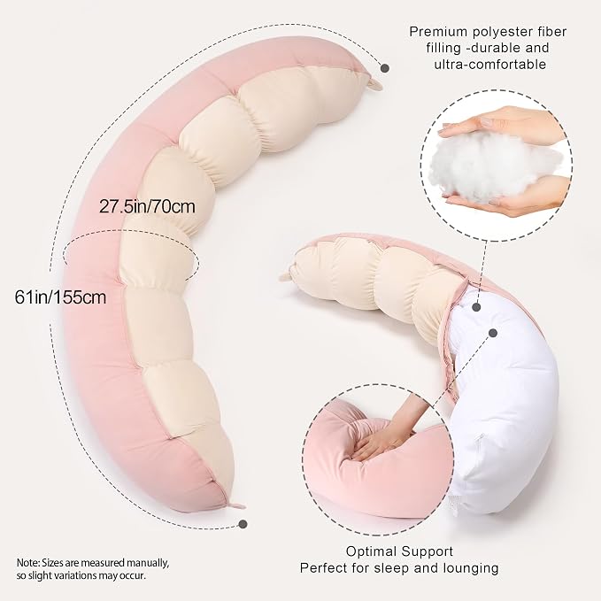 Peallow(Pat. Pend) – Long Round Body Pillow for Adults, Bolster Pillow for Sleeping, Soft and Supportive Pillow for Sleeping & Lumbar Support,Blush Pink