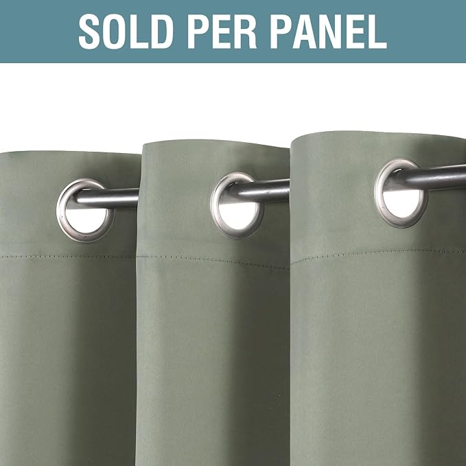 H.VERSAILTEX Sage Green Curtains/Drapes Blackout for Bedroom Room Darkening Thermal Curtains for Living Room Noise Reducing Sound Proof Solid Grommet Curtain (One Panel, Light Sage, 52" W x 90" L)
