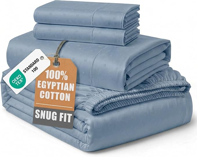 LANE LINEN Deep Pocket Full Size Sheets Set Sateen Weave - French Blue | Full Bed Sheets Set - 4-Piece Set, For Guests And Everyday Use, For A Silky Hotel-Style Bed, Refreshes A Guest Room
