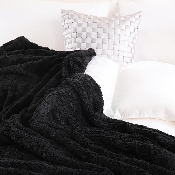 Black Fleece Throw Blanket 90”×90”Checkered Design for Couch Sofa | Super Soft Cozy Plush Microfiber 3D Square Pattern Flannel Blanket for Bed Lightweight for Adults,Women