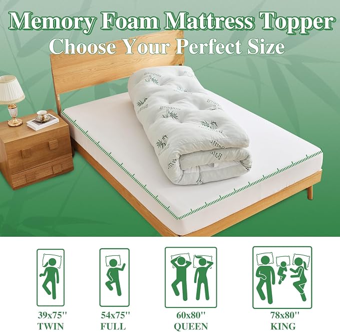 WhatsBedding 4 Inch Memory Foam Mattress Topper Queen Size for Back Pain, Filled with Breathable Gel Memory Foam, Cooling Bamboo Viscose Air Layer