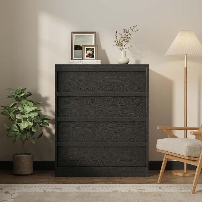 Garvee 4 Dresser for Bedroom, 39.3" Tall Dresser, Freestanding Vertical Drawer with Storage, Wooden Closet Chest Storage for Living Room, Hallway, Entryway, Black