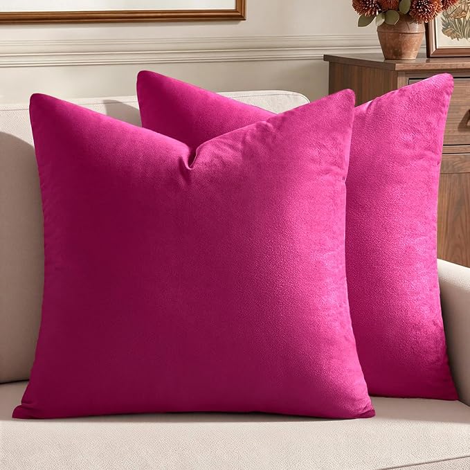 MIULEE Velvet Throw Pillow Covers 18x18 Inch Pack of 2 Hot Pink | Soft Solid Decorative Pillow Covers, Modern Luxury Home Decor, for Couch Chair Sofa Bedroom Livingroom