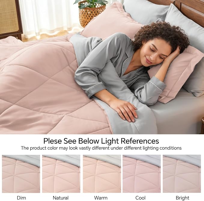 BEDELITE King Comforter Set 7 Pieces, Reversible Dusty Pink Bed in A Bag | Soft All Season Down-Alternative Comforter, Sheets, Pillowcases & Shams, OEKO-TEX Certified Bedding for Bedrrom, Guest Room
