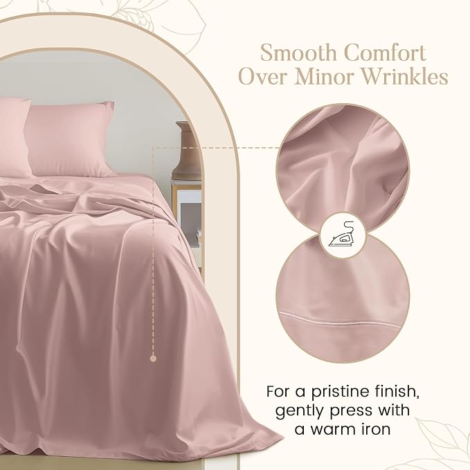 Bed Sheets Queen Size Bed Set, 15" Deep Pocket Queen Sheet Set - Sepia Rose | 800TC, Buttery Soft Breathable, Luxury Sateen Weave 100% Cotton Sheets, Machine Washable Pink Sheet, All Season Comfort
