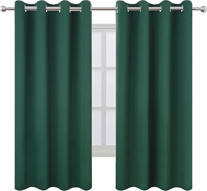 Dark Green Blackout Curtains 66 x 63 Inch Length/Set of 2 Curtain Panels/Thermal Insulated Room Darkening Blackout Curtains for Bedroom