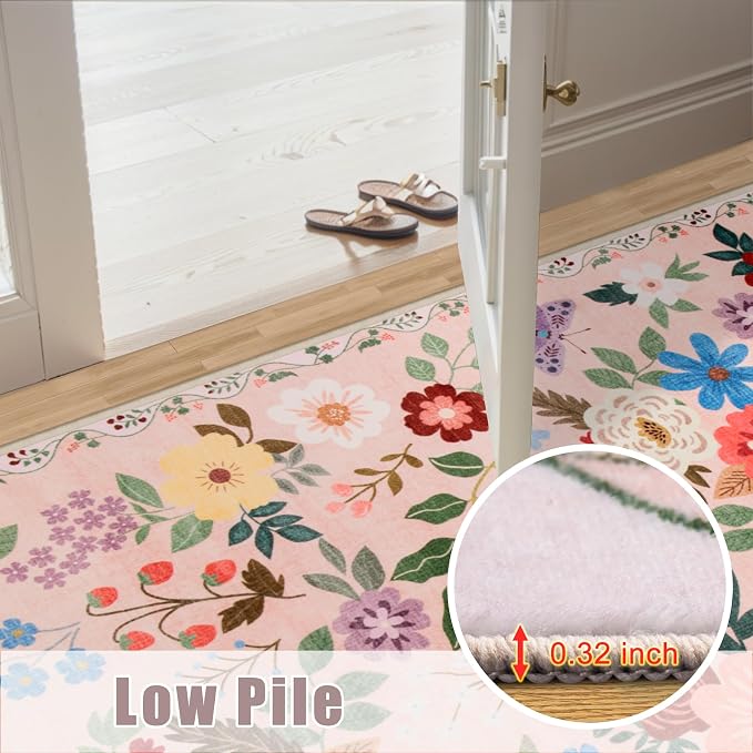 PLHXFR 8x10 Area Rug Living Room: Floral Washable Boho Soft Carpet Beige | For Bedroom Dining Room Farmhouse Nursery Hallway,Vintage Floral,Machine washable,Non Slip,Stain Resistant,Large Indoor