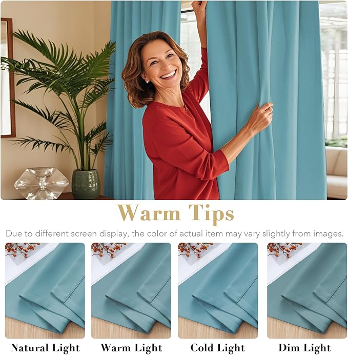 H.VERSAILTEX Blackout Curtains Thermal Insulated Window Treatment Panels Room Darkening Blackout Drapes for Living Room Back Tab/Rod Pocket Bedroom Draperies, 52 x 63 Inch, Solid Aqua, 2 Panels