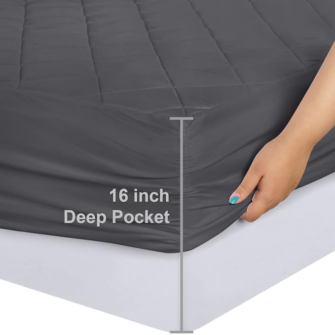Quilted Fitted Mattress Pad, Queen Mattress Protector Topper with Deep Pocket Stretches up to 16 Inches, Machine Washable Mattress Cover by Utopia Bedding (Grey) | Soft Breathable Fitted Mattress Cover, Noiseless, Deep Pockets & Machine Washable for Ho...