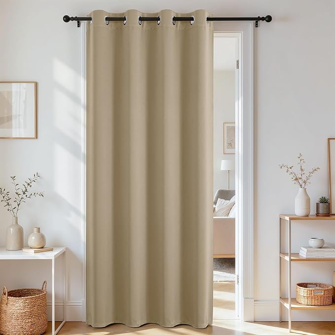 Joydeco Door Curtain Blackout Curtains for Doorway Privacy Closet Drapes | Room Divider Curtains for Bedroom Living Room, Sliding Door Curtains for Open Closet (Light Beige, 52Wx90L, 1 Panel)