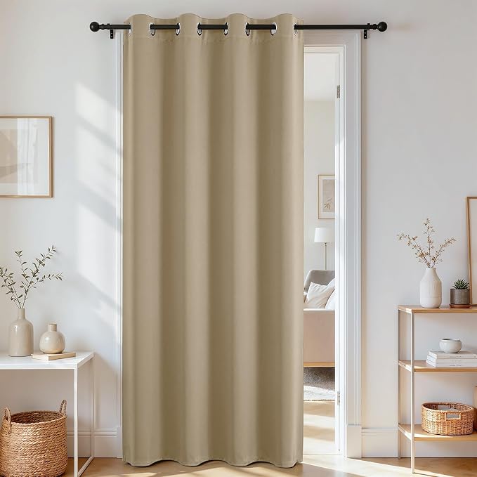 Joydeco Door Curtain Blackout Curtains for Doorway Privacy Closet Drapes | Room Divider Curtains for Bedroom Living Room, Sliding Door Curtains for Open Closet (Light Beige, 52Wx78L, 1 Panel)