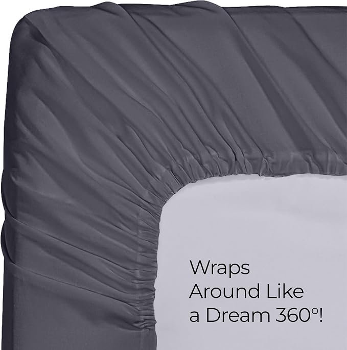 Pack of 2 Full Fitted Sheet, Fits Up to 16 Inch Deep Pocket, Grey | Hotel Comfort, Cooling & Breathable Cotton like Polyester, Easy Fit, Wrinkle & Fade Resistant, Snug Fit, Easy Care, Oeko-Tex