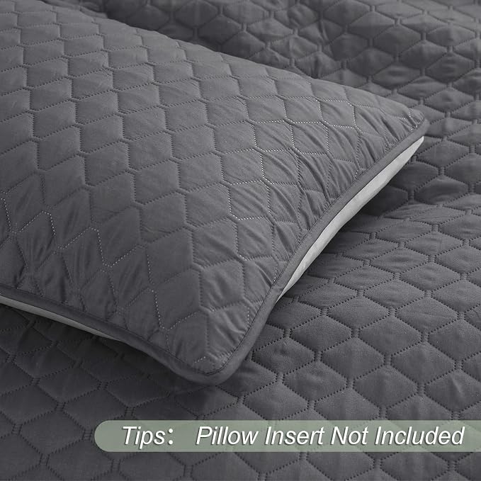 Exclusivo Mezcla Reversible King Size Quilt Bedding Set, Grey | Lightweight Bedspreads with 2 Pillow Shams, Soft Microfiber, All Season Bed Coverlets for Bedroom Guest Room, 104x96 Inch