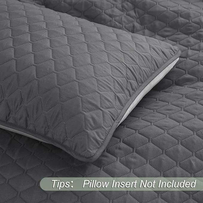 Exclusivo Mezcla Reversible Twin Quilt Bedding Set, Grey | Lightweight Bedspreads with 1 Pillow Sham, Soft Microfiber, All Season Bed Coverlets for Dorm Bedroom Guest Room, 68x88 Inch