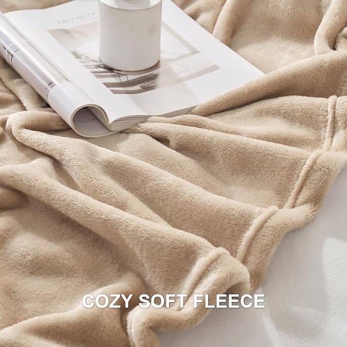 Hansleep Twin Light Camel Fleece Blanket, Soft Flannel Bed Blanket | Fuzzy Cozy Blanket 60x80 Inches, Multi-use for Bed, Sofa, Couch, Travel, Camping, All Season Warm Lightweight Cover