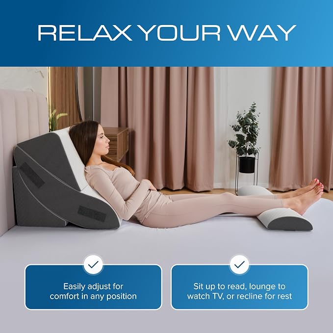 Kolbs 4pcs Orthopedic Bed Wedge Pillow Set | Stylish Chic Plush Velvet Cover | Post Surgery Body Pillow, Wedge Pillows For Sleeping | Acid Reflux and Gerd Wedge Pillow For Sleeping (4 Piece Wedge Set)